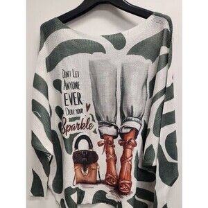 BT1765-23 WO Loowie White Olive Fashion Knit Printed Sweater One Size